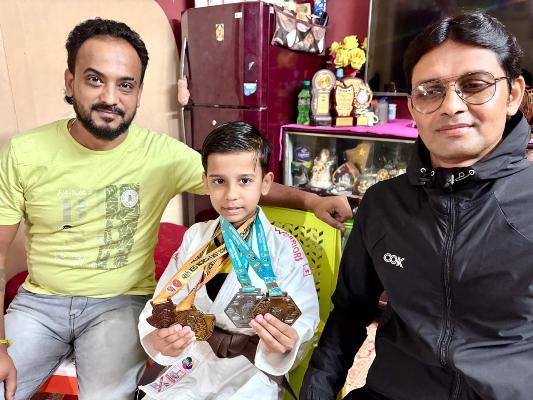 Eight years old Biraj Banik of Agartala secured gold and bronze medals in the Fourth NE Zone Karate championship, held at Arunachal Pradesh on October 10 to 12, 2025 last.